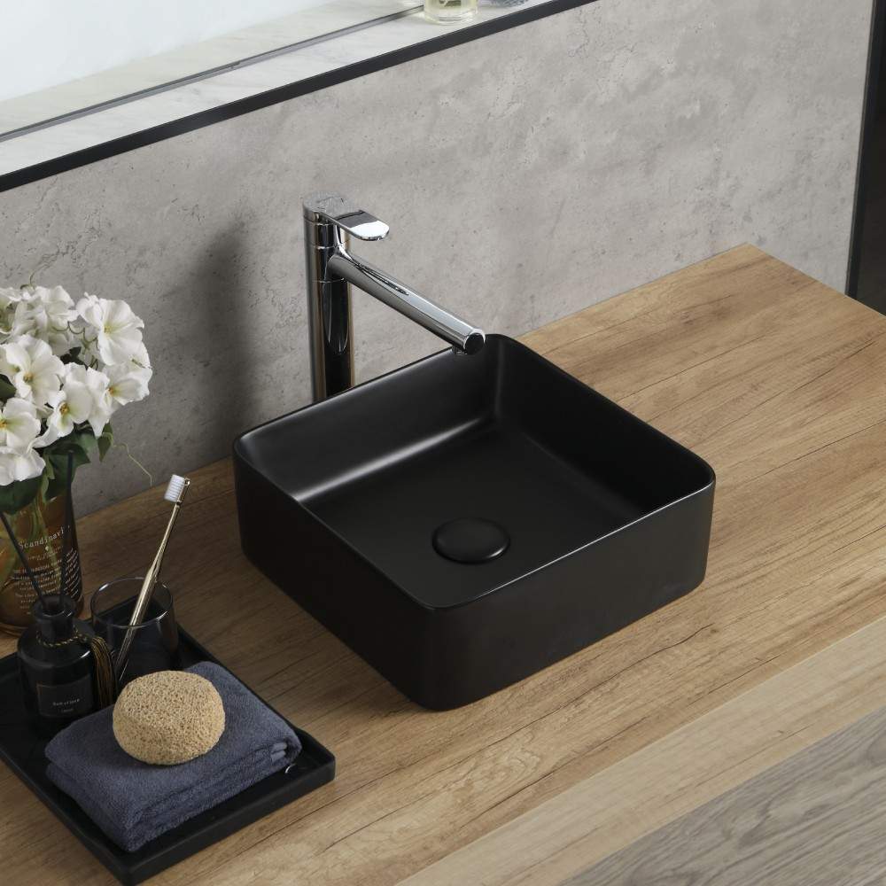 Clickbasin Black 345Mm Ceramic Round Countertop Basin