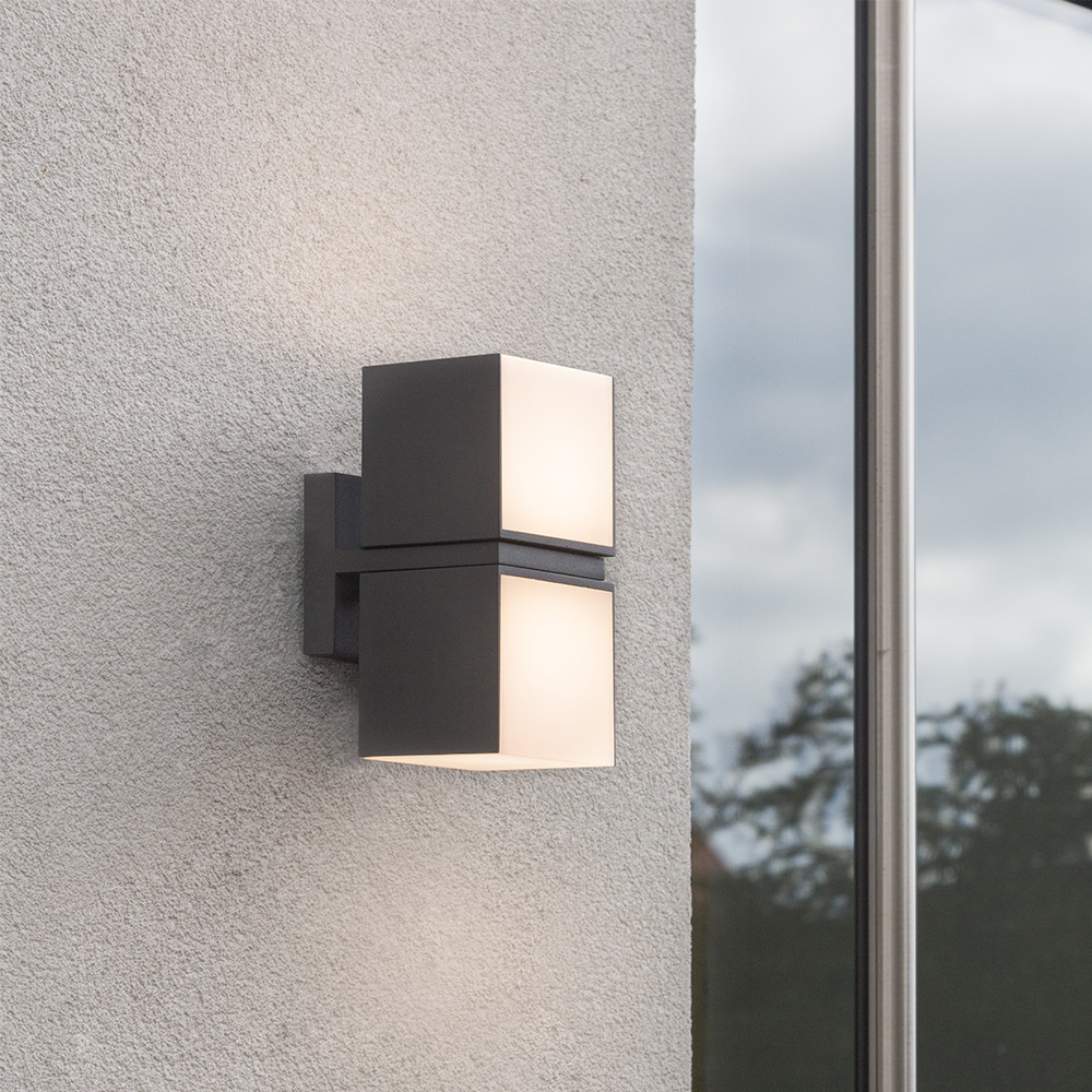 LUTEC Cuba IP54 Integrated LED Outdoor Wall Light with Adjustable Heads - Dark Grey