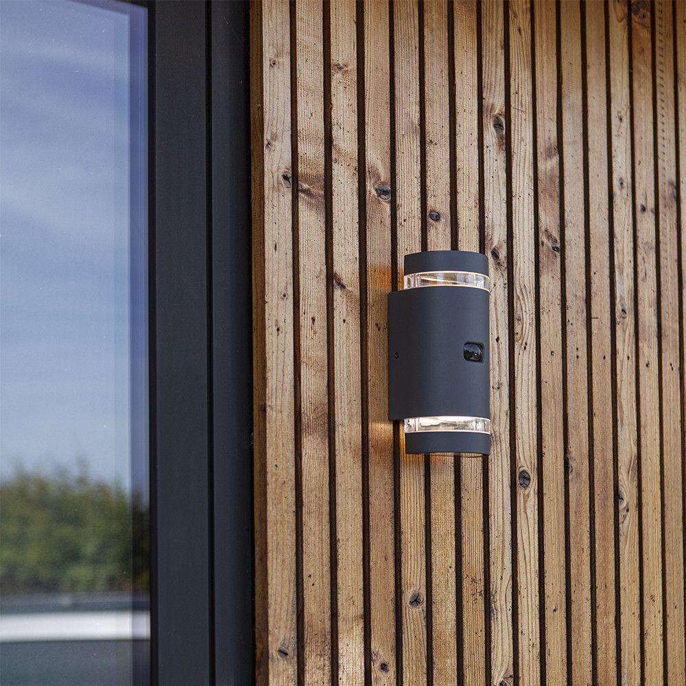 LUTEC Focus PIR Sensor IP44 Outdoor Wall Light 2 x GU10 - Dark Grey