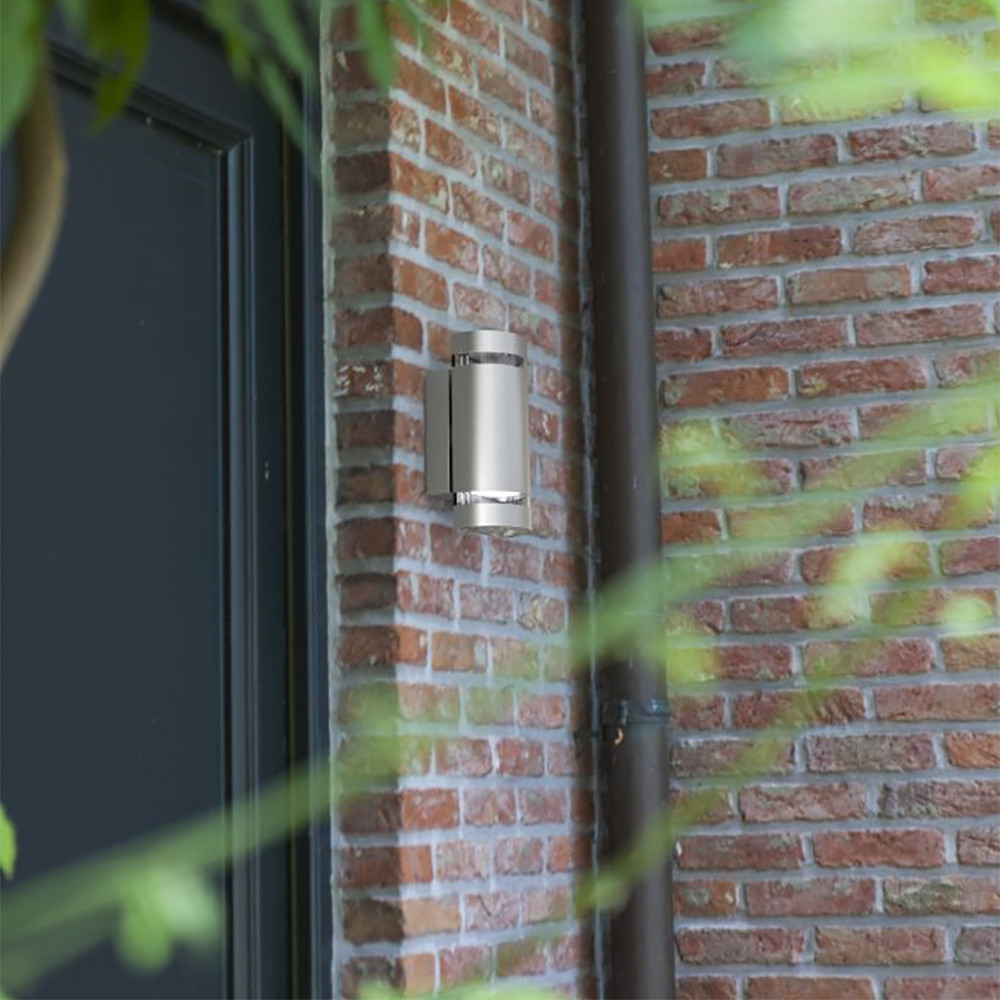 LUTEC Focus IP44 Outdoor Wall Light 2 x GU10 - Stainless Steel