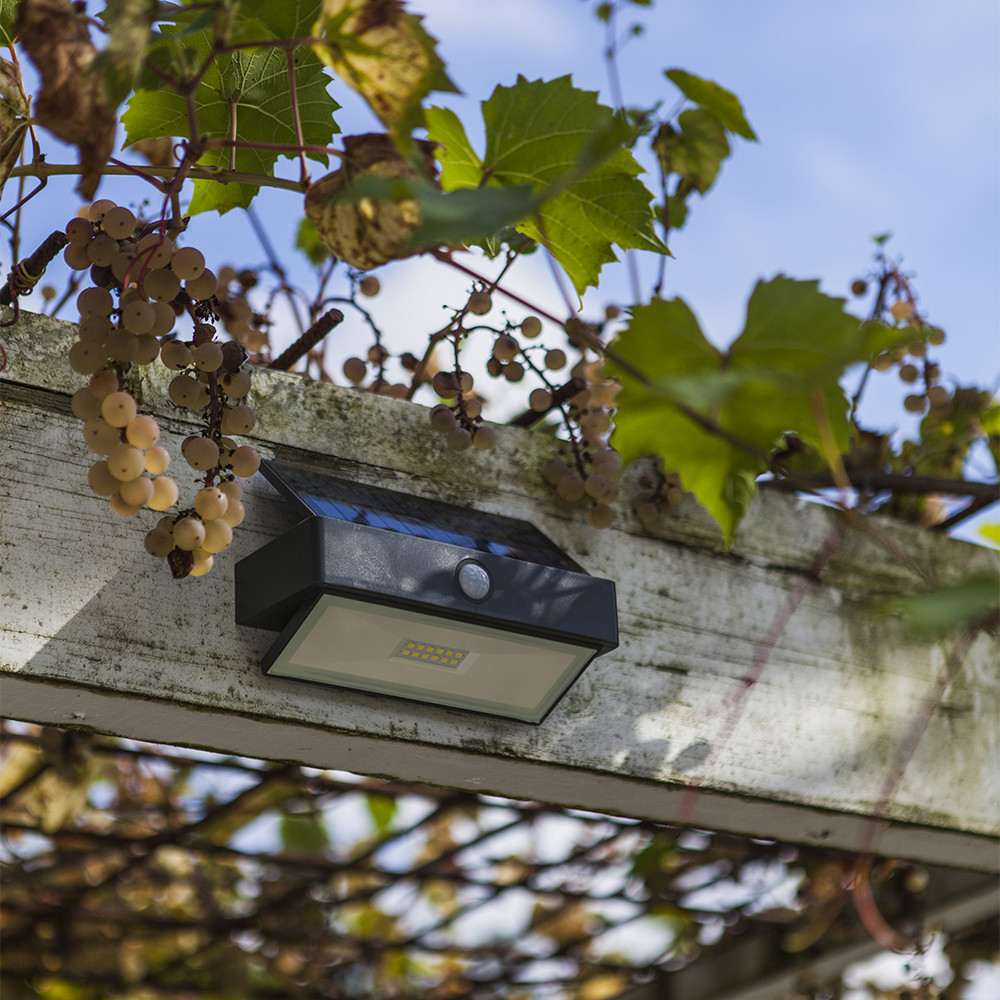 LUTEC Arrow PIR Sensor IP44 Integrated LED Outdoor Solar Wall Light - Dark Grey