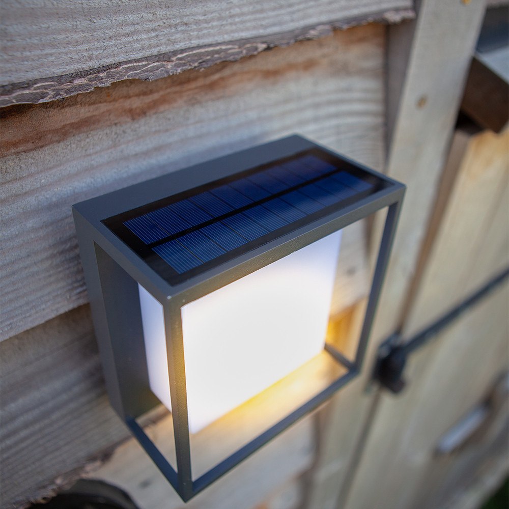LUTEC Curtis PIR Sensor IP54 Integrated LED Outdoor Solar Wall Light - Dark Grey