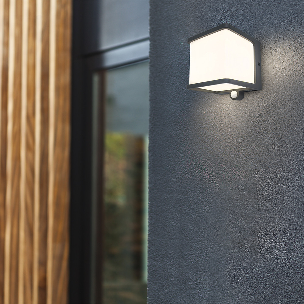 LUTEC Doblo PIR Sensor IP54 Integrated LED Outdoor Solar Wall Light - Dark Grey