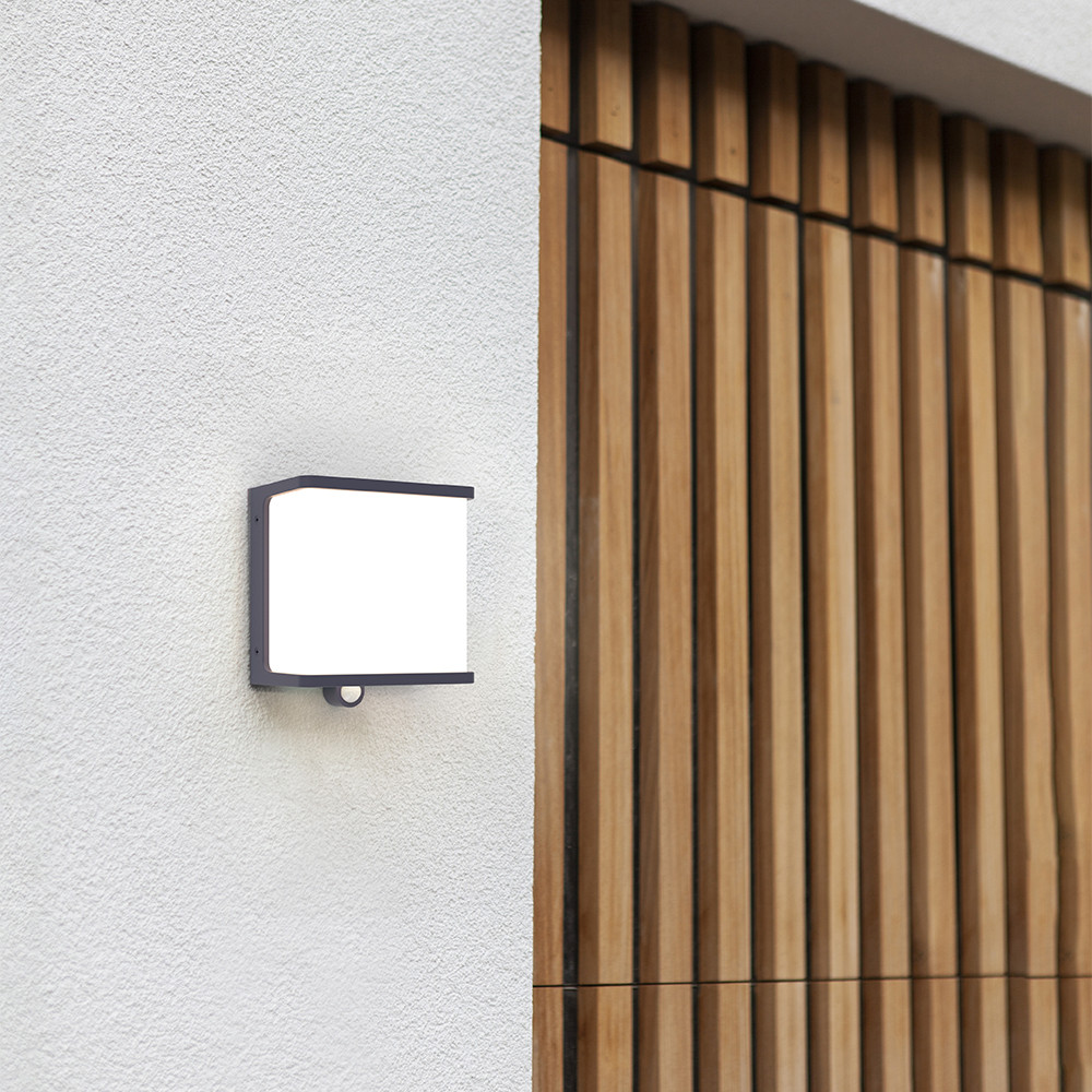 LUTEC Doblo PIR Sensor IP44 Integrated LED Outdoor Solar Wall Light - Dark Grey