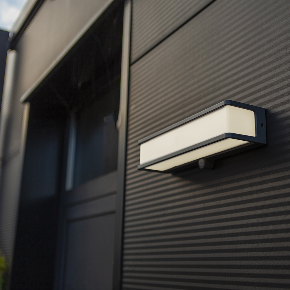 LUTEC Doblo PIR Sensor IP54 Integrated Rectangular LED Outdoor Solar Wall Light - Dark Grey