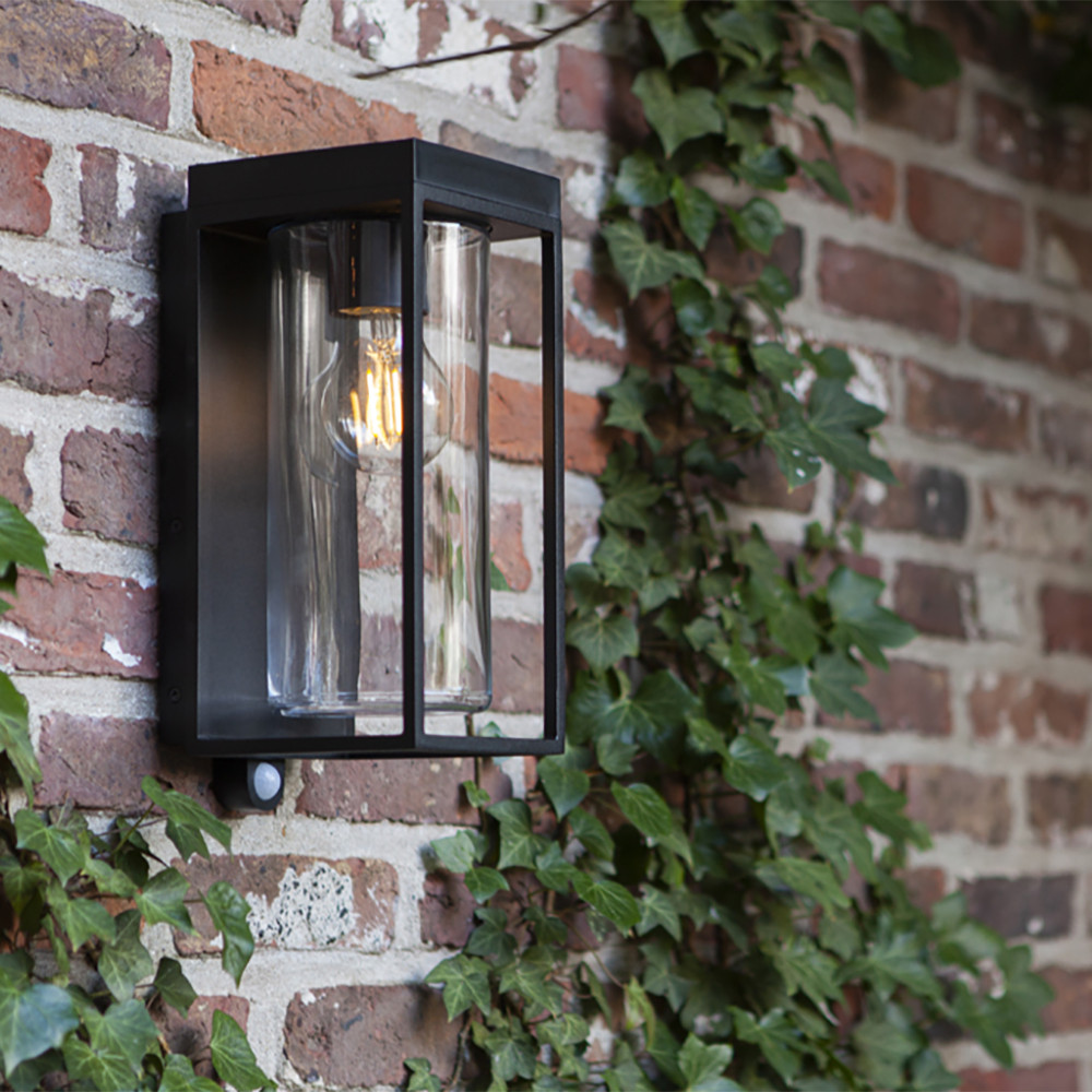 LUTEC Flair PIR Sensor IP44 Outdoor Solar Wall Light E27 - Black