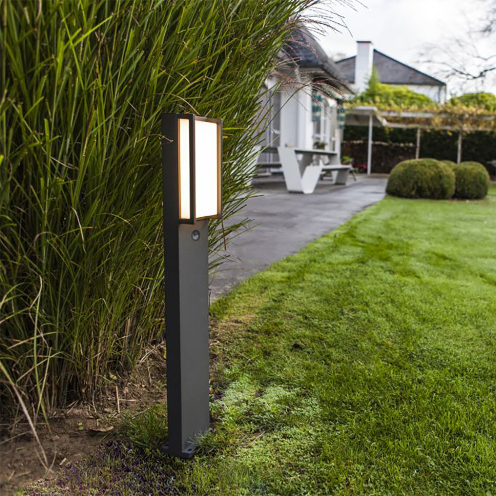 LUTEC Qubo PIR Sensor IP54 Integrated LED Outdoor Bollard Light - Dark Grey