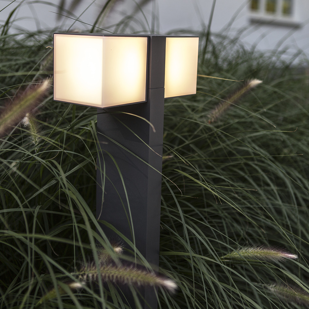 LUTEC Cuba IP54 Integrated LED Outdoor Bollard Light with Adjustable Heads - Dark Grey