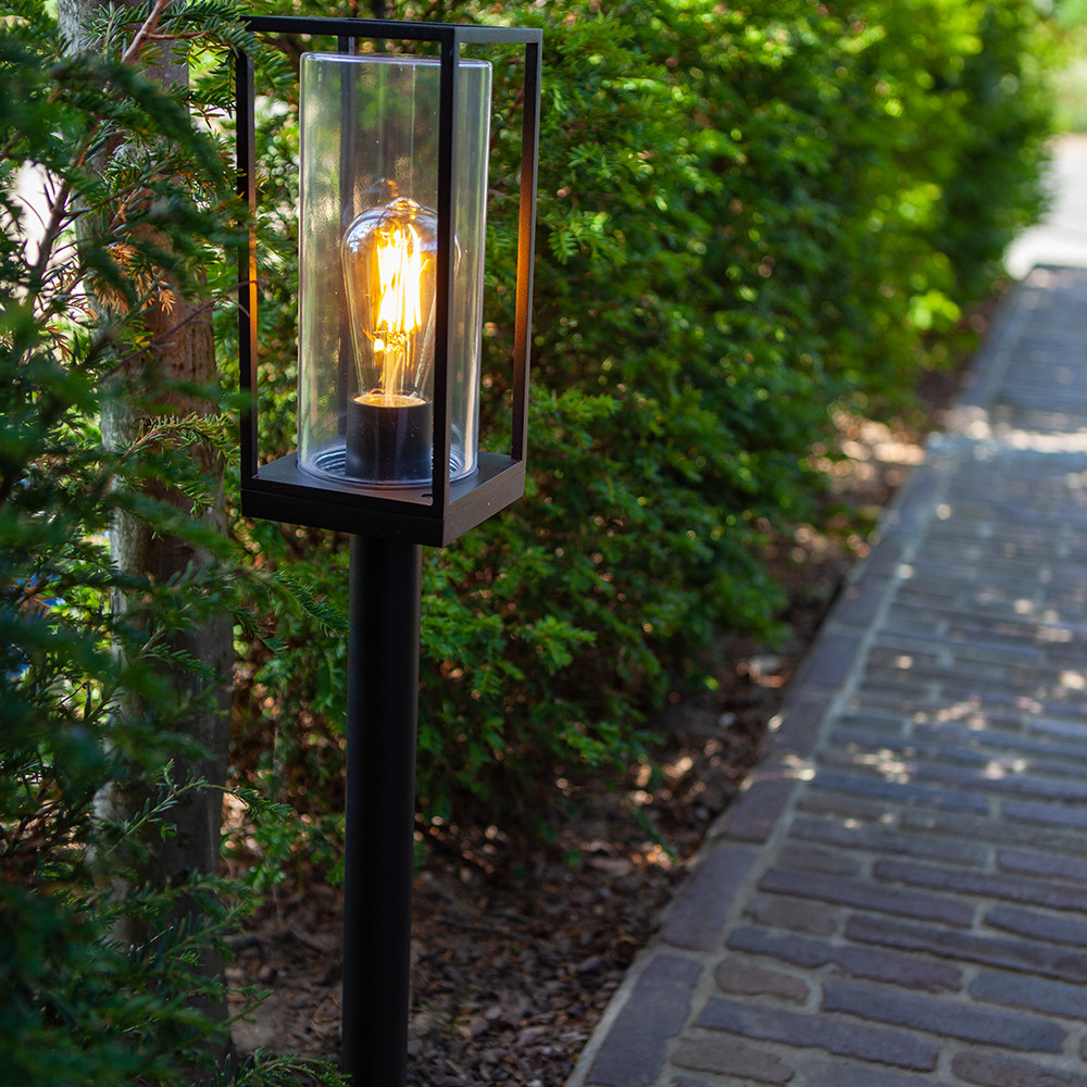 LUTEC Flair IP44 Outdoor Bollard Light E27 - Matt Black