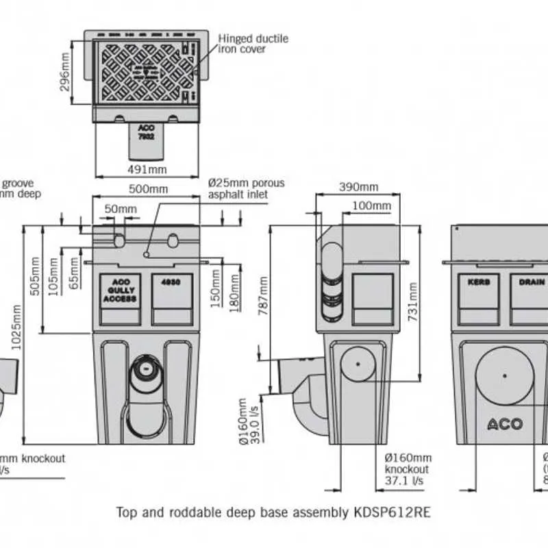 Drive Gully Unit ACO KerbDrain SP380 Splayed Gully Top and Roddable Deep Base Unit ...