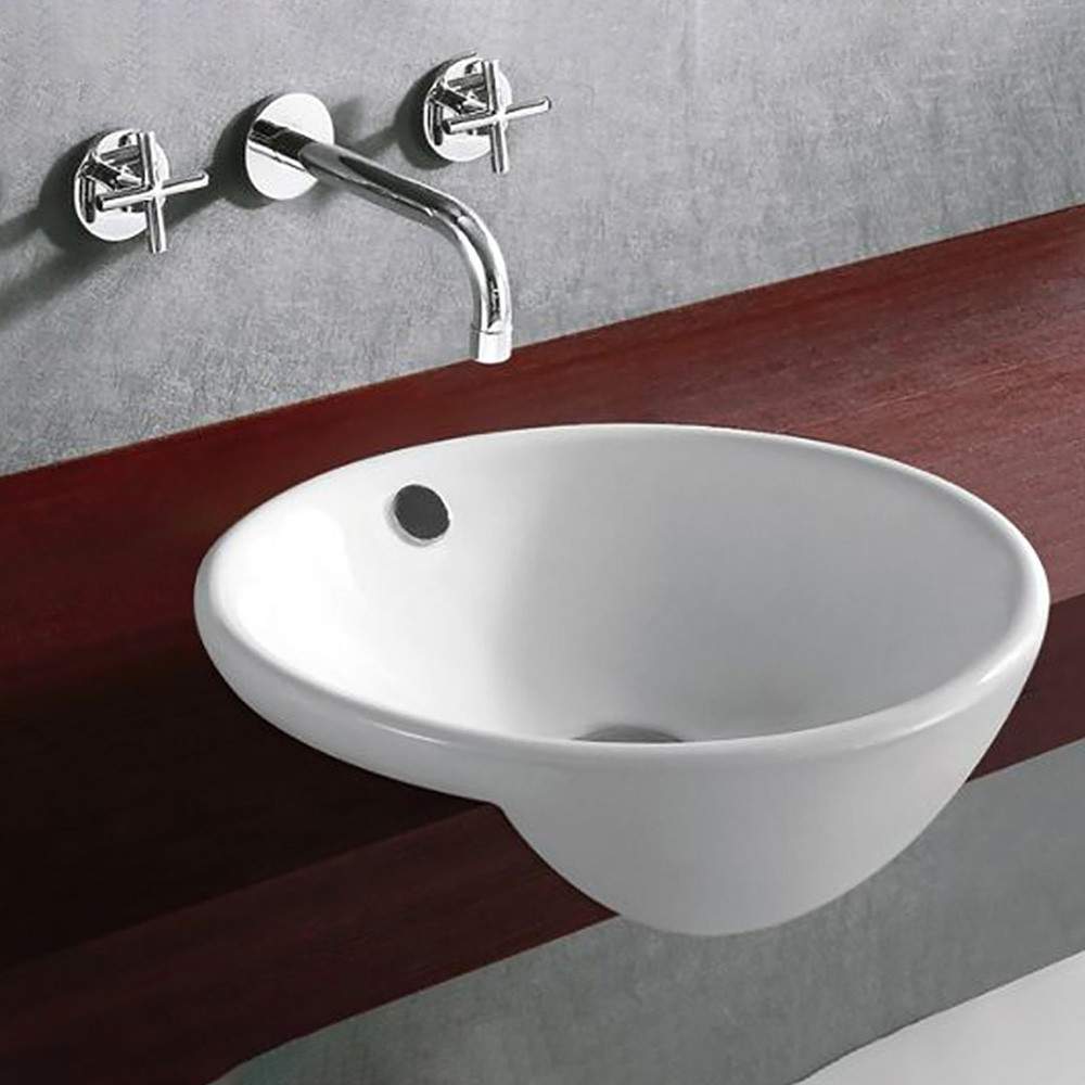 Clickbasin White Alsace 435Mm Ceramic Round Semi Recessed Basin
