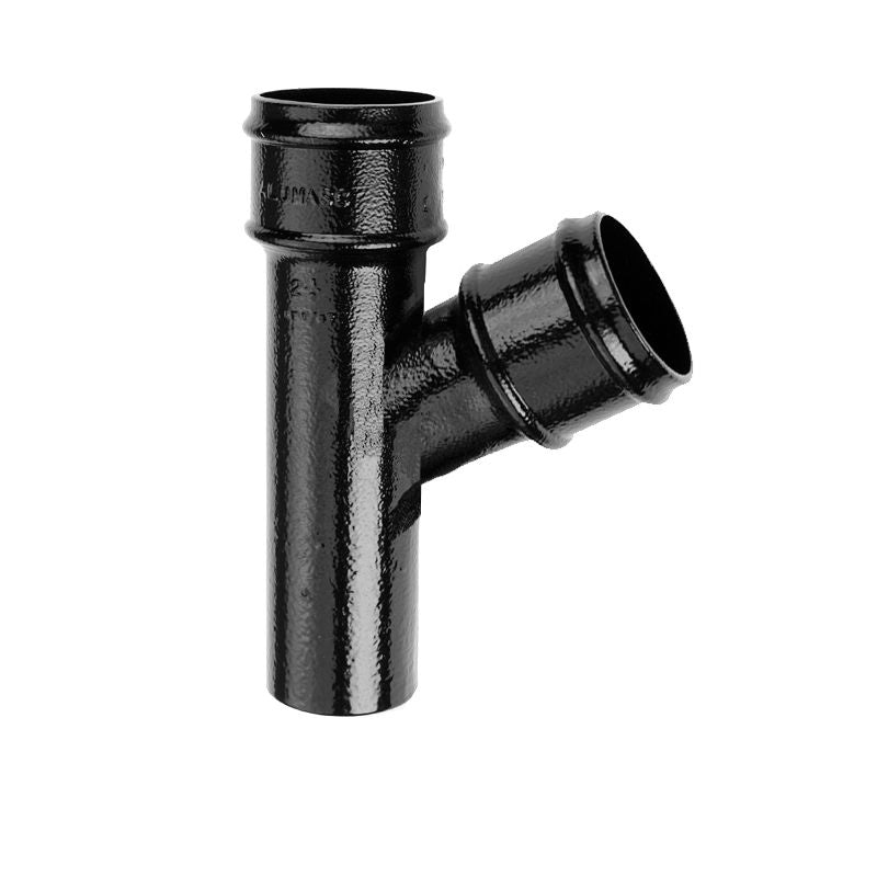 Aluminium Guttering Round Downpipe 112.5dg Branch 75mm - Black
