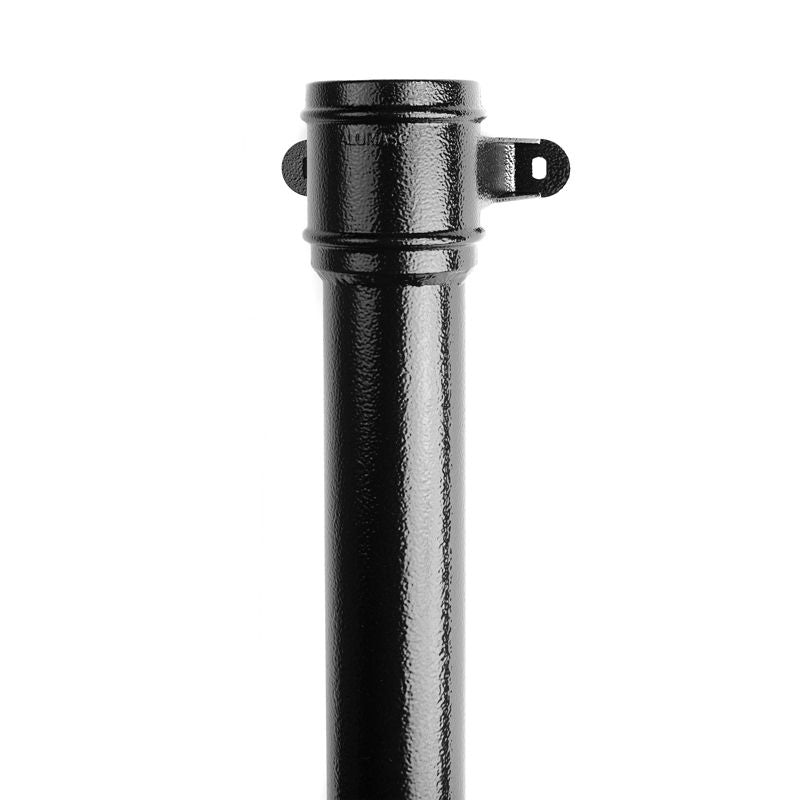 Aluminium Guttering Round Downpipe Socket Eared 75mm x 3m - Black