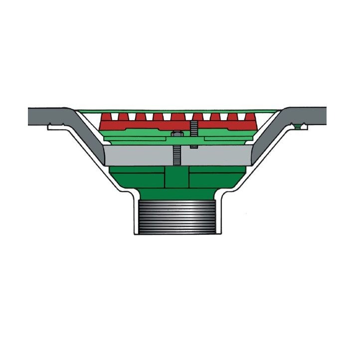 Aluminium Roof Rainwater Outlet Vertical Threaded 50mm - Flat Grate