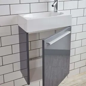 Apex Grey Gloss Storage Cabinet & Basin with Stainless Steel Mixer Tap, Stainless Chrome Waste & Plug