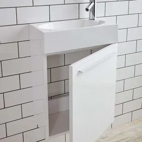 Apex White Gloss Storage Cabinet & Basin with Stainless Steel Mixer Tap, Stainless Chrome Waste & Plug