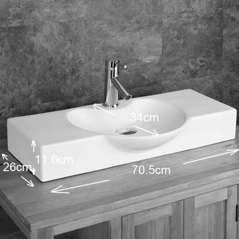 Aprilia 700mm x 340mm White Ceramic Wide Rectangular Basin | Drainage ...