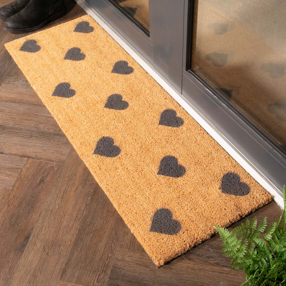 Artsy Patio Long Door Mat Grey Hearts Door Superstore®