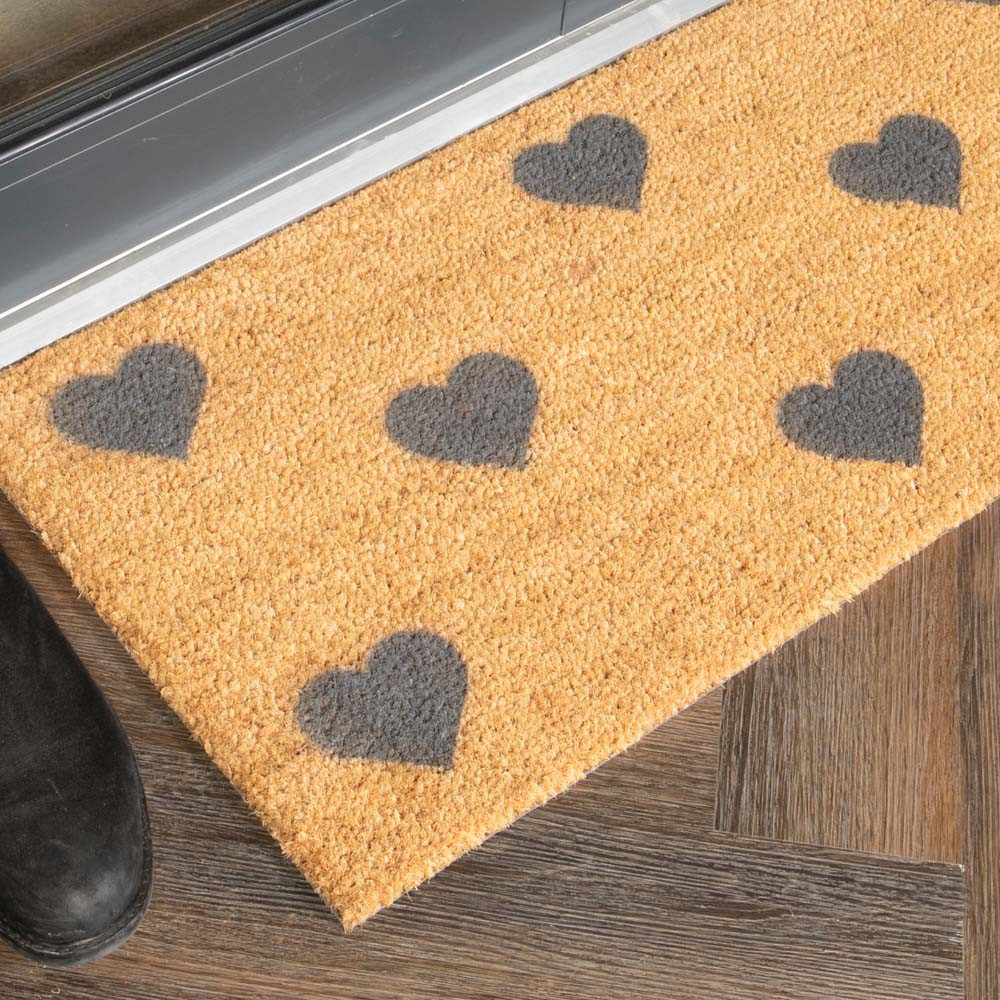 Artsy Patio Long Door Mat Grey Hearts Door Superstore®