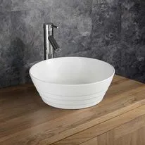 Aspra 385mm White Ceramic Round Ridged Countertop Basin