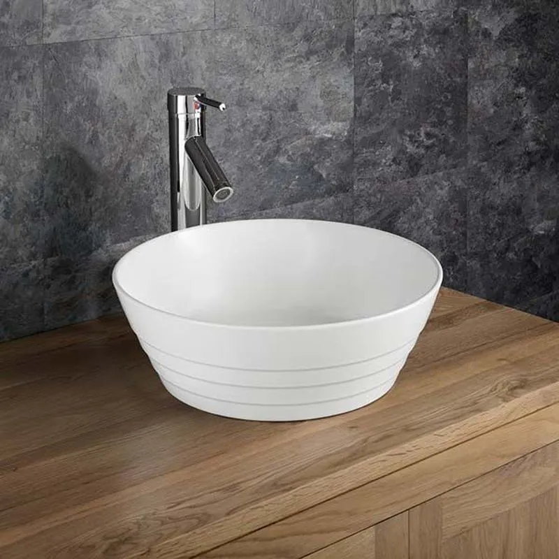 Aspra 385mm White Ceramic Round Ridged Countertop Basin | Drainage ...