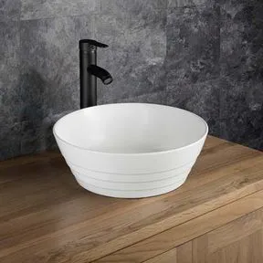 Aspra 385mm White Ceramic Round Ridged Countertop Basin