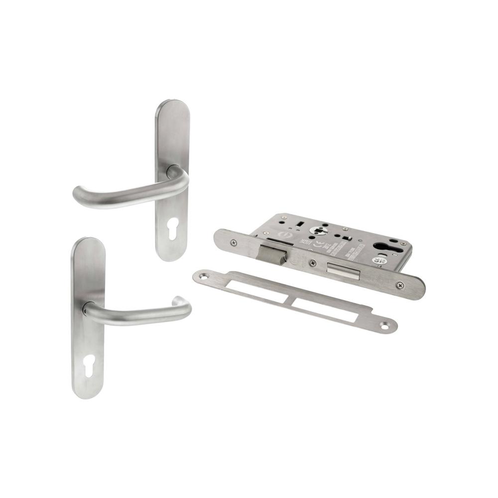 Atlantic DIN Radius Euro Profile Escape Sashlock Double Throw with RTD lever - Satin Stainless Steel