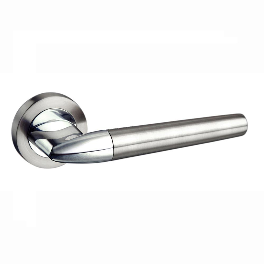 Atlantic Mediterranean Toulon Lever on Round Rose Internal Door Handle - Satin Nickel/Polished Chrome