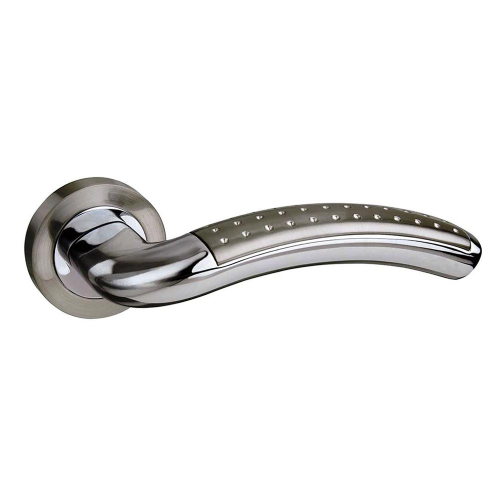Atlantic Mediterranean Monaco Lever on Round Rose Door Handle - Satin Nickel & Polished Chrome
