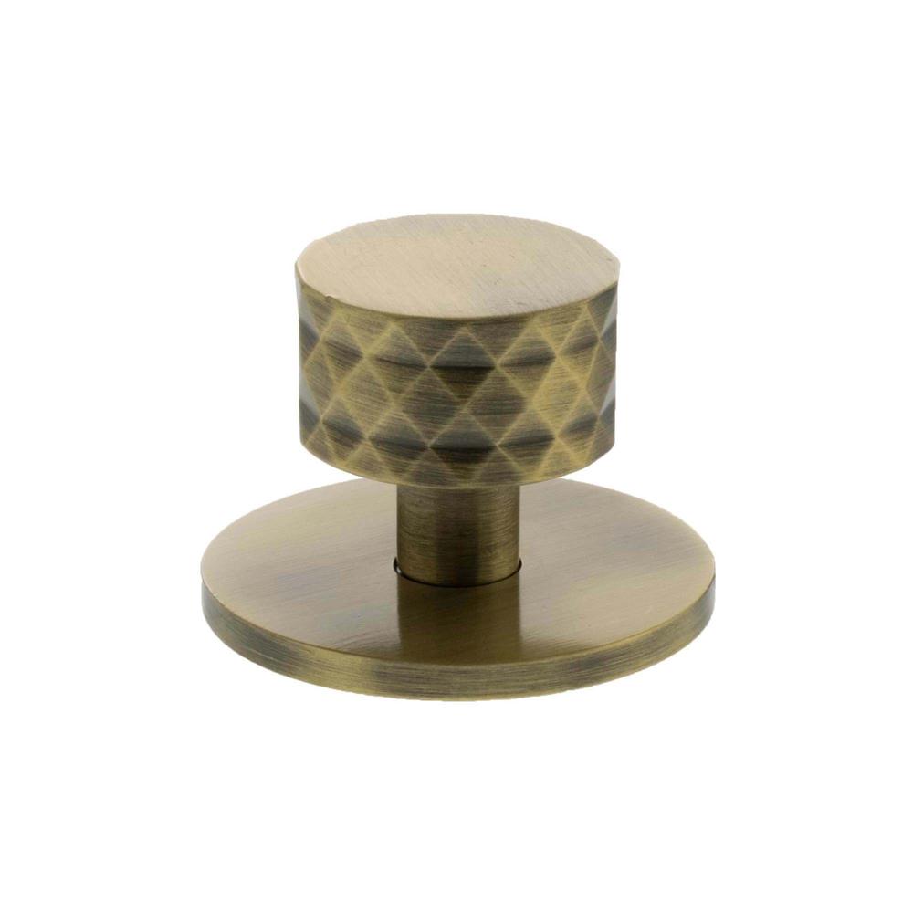 Atlantic Millhouse Chrysler Diamond Round Cabinet Knob Handle on Backplate - Antique Brass