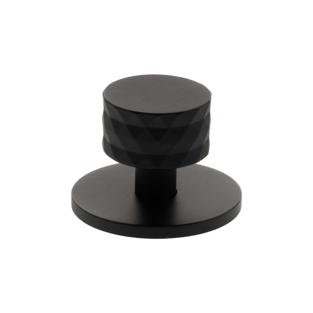 Atlantic Millhouse Chrysler Diamond Round Cabinet Knob Handle on Backplate - Matt Black