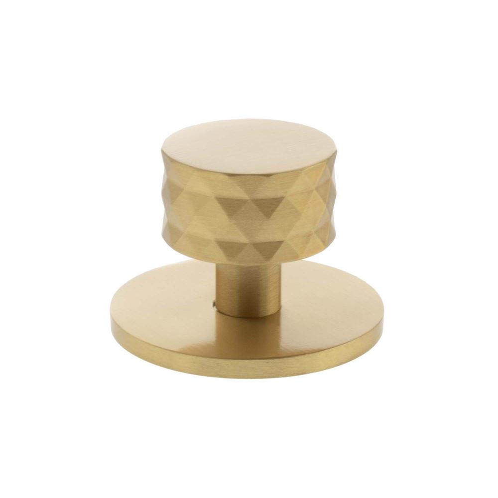 Atlantic Millhouse Chrysler Diamond Round Cabinet Knob Handle on Backplate - Satin Brass