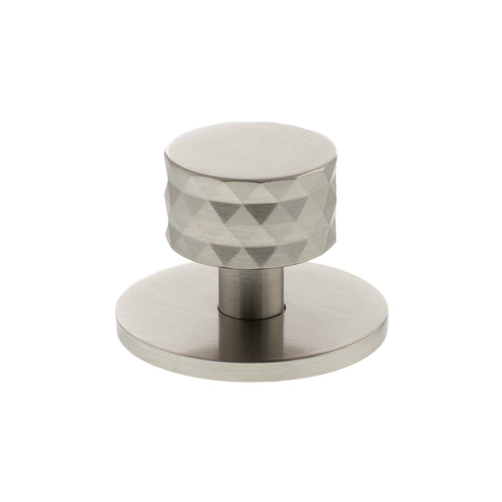 Atlantic Millhouse Chrysler Diamond Round Cabinet Knob Handle on Backplate - Satin Nickel
