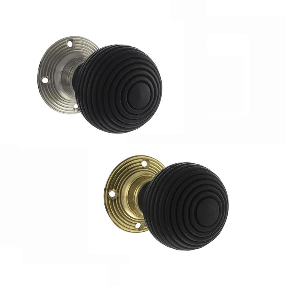 Atlantic Old English Whitby Ebony Wood Reeded Mortice Knob on 60mm Face Fix Rose