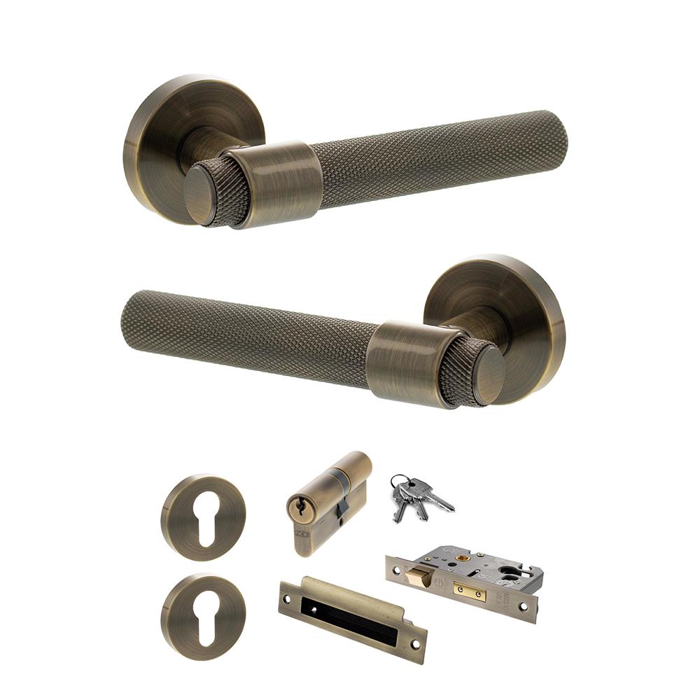 Atlantic Senza Pari Andretta Antique Brass Euro Lock Door Handle Pack