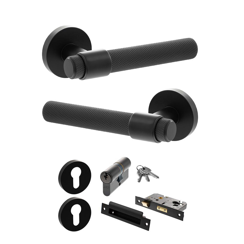 Atlantic Senza Pari Andretta Matt Black Euro Lock Door Handle Pack