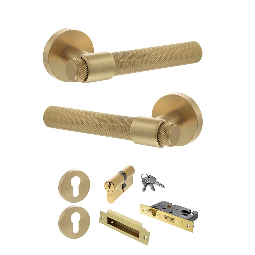Atlantic Senza Pari Andretta Satin Brass Euro Lock Door Handle Pack