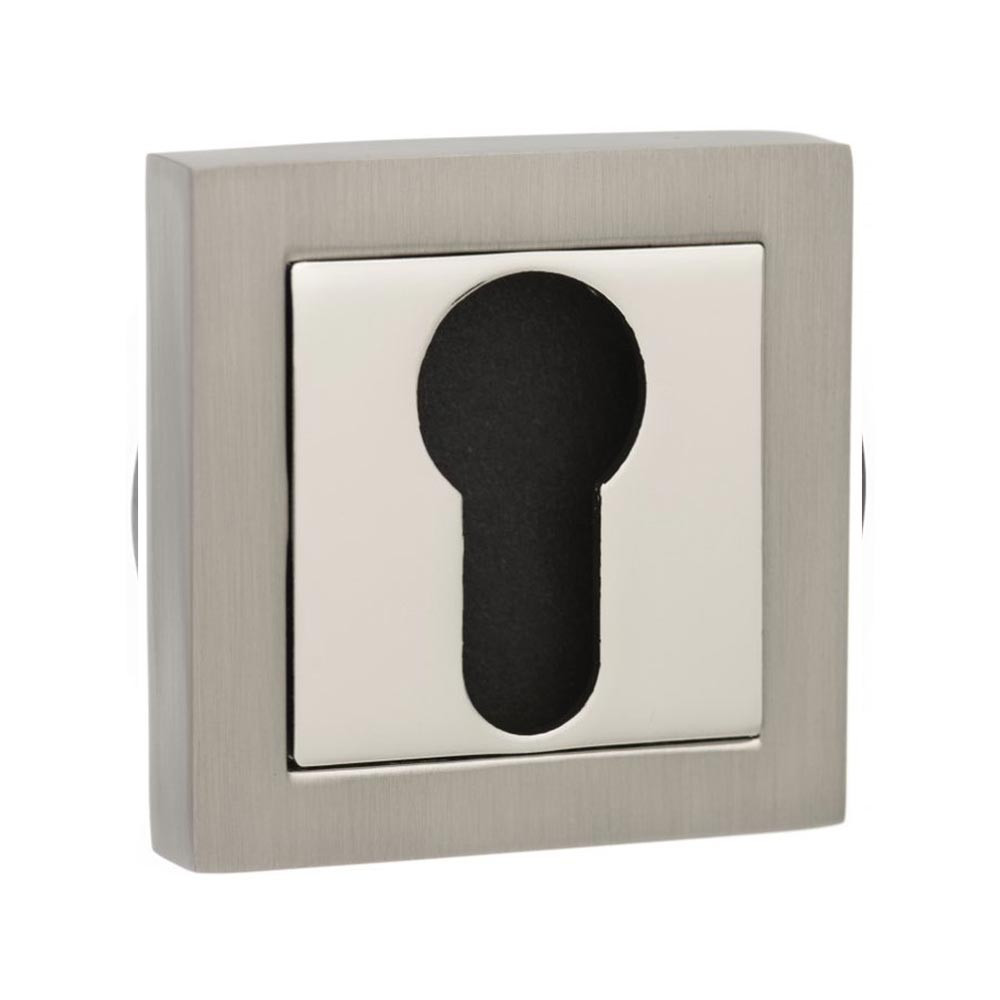 Atlantic Senza Pari Euro Escutcheon Pair on Square Rose - Satin Nickel & Polished Nickel