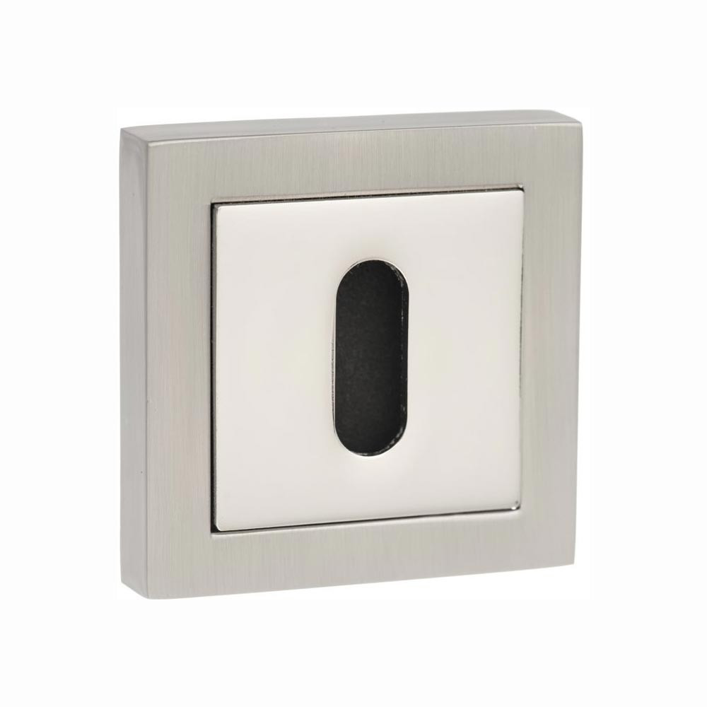 Atlantic Senza Pari Key Escutcheon Pair on Square Rose - Satin Nickel & Polished Nickel