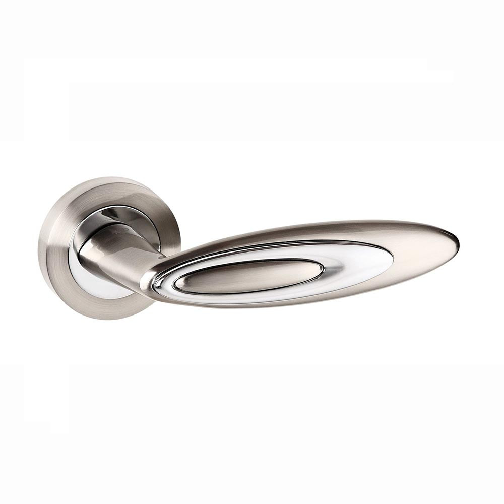 Atlantic Senza Pari Elisse Designer Lever on Round Rose Internal Door Handle - Satin Nickel/Polished Chrome