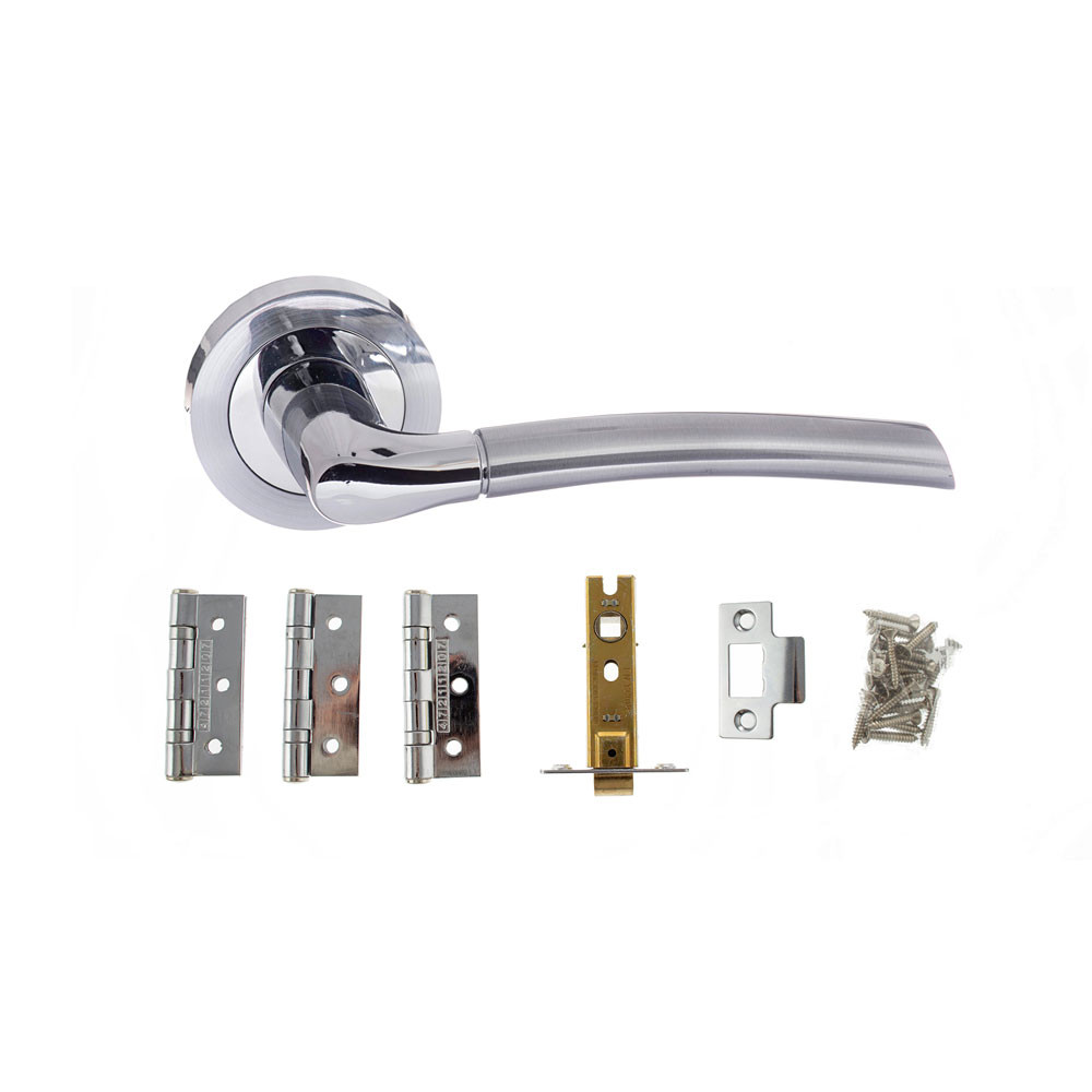 Atlantic Swell Satin Chrome/Polished Chrome Door Handle Pack - 76.2mm