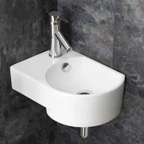 Aversa 400mm White Ceramic Small Left Hand Corner Basin with Overflow
