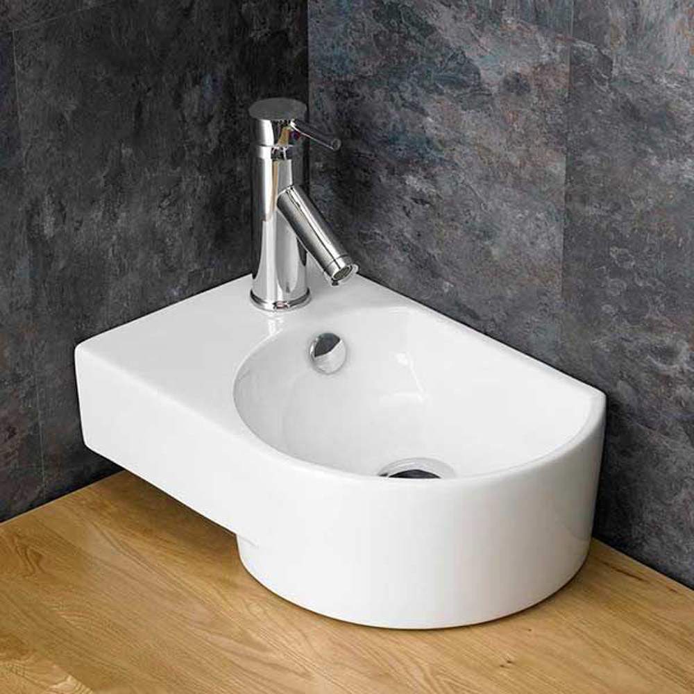Clickbasin White Aversa 400Mm Ceramic Small Left Hand Corner Basin With Overflow