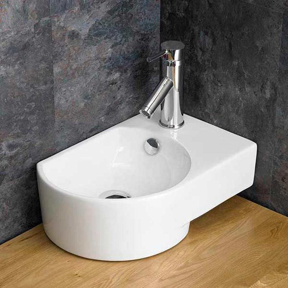 Clickbasin White Aversa 400Mm Ceramic Small Right Hand Corner Basin With Overflow
