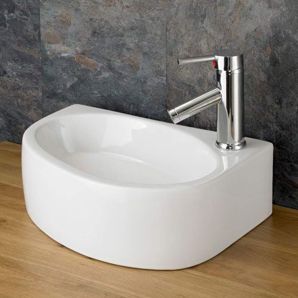 Clickbasin White Balsamo 430Mm X 290Mm Ceramic Right Hand Narrow Rectangular Basin