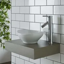 Bologna White Ceramic Oval Basin & Small Silver Grey Shelf