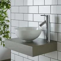 Cami White Ceramic Round Basin & Small Silver Grey Shelf