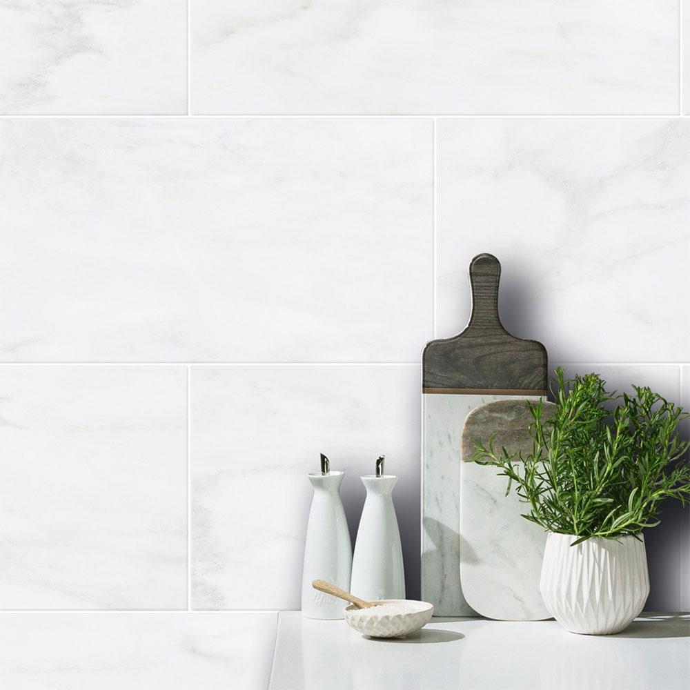 Bianco White Marble Satin Glazed Ceramic Wall Tile - 600mm x 300mm