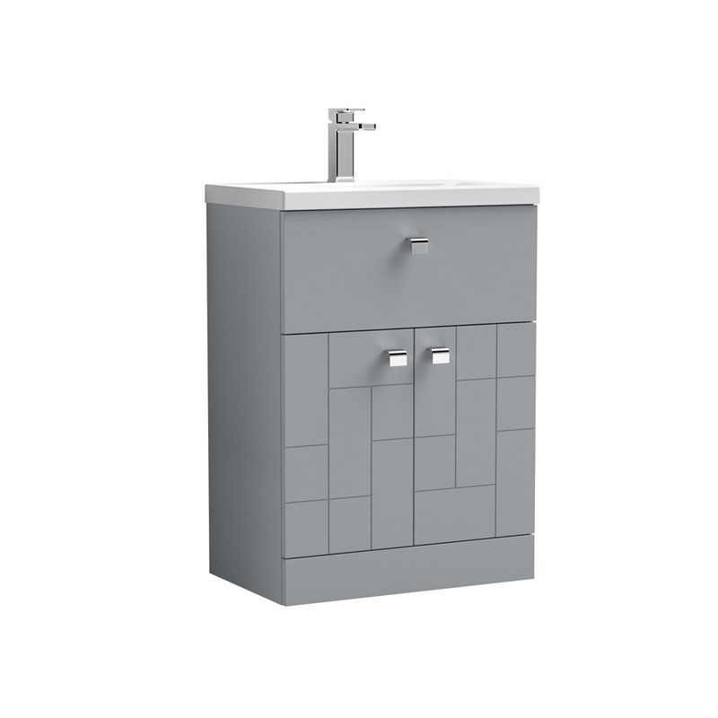 Nuie Blocks 600mm 2Door/Drawer Free Standing Satin Grey Vanity Unit & Basin 1 Plumbing