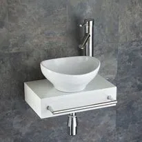 Bologna White Ceramic Oval Basin & White Gloss Shelf